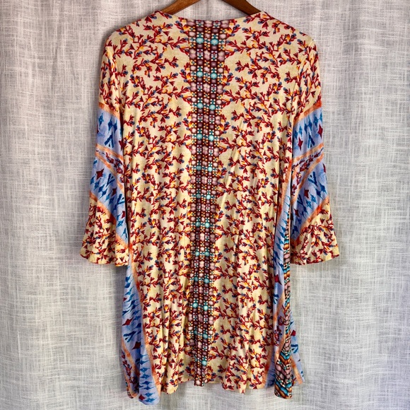 Soft Surroundings Fifi Embroidered Mixed Print Bell Sleeve Tunic Top Size Medium - Picture 4 of 8
